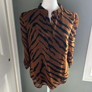 WHBM Tiger-print Ruched-sleeve Blouse XS